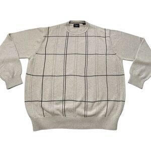 Haggar Mens Beige And Black Stripe 100% Cotton Pullover Sweater Size XL